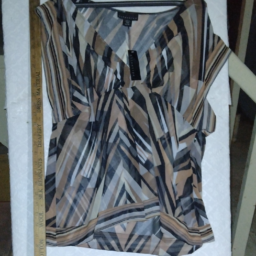 Attention See Through Black and Gray Graphic Short Sleeve Blouse